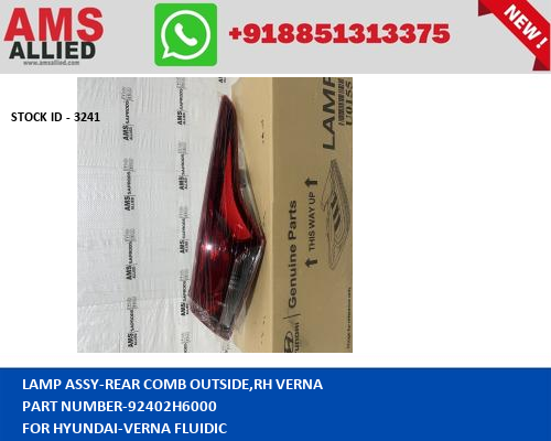 HYUNDAI VERNA FLUIDIC LAMP ASSY REAR COMB OUTSIDE,RH VERNA 92402H6000  STOCKID 3241